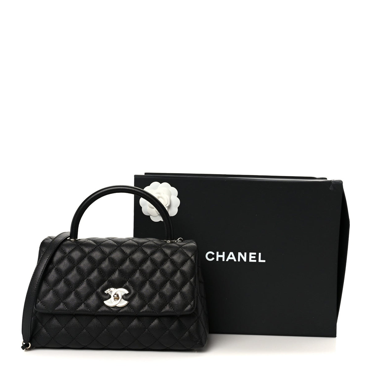 Caviar Quilted Small Coco Handle Flap Black