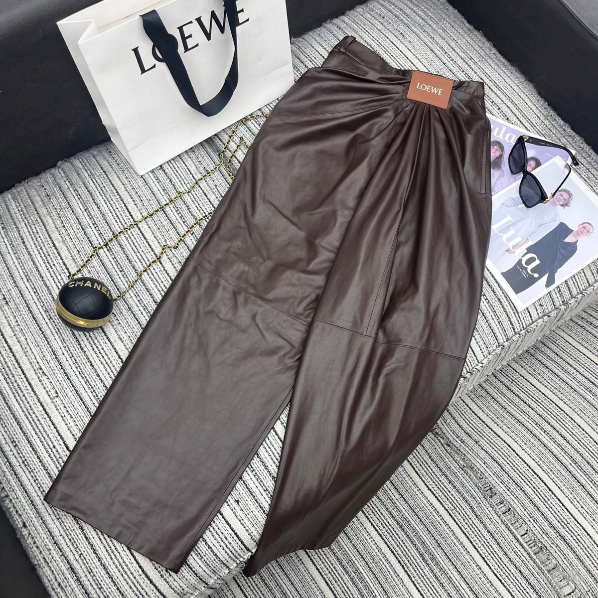 Loewe Wide-Leg Trousers Brown Nappa Leather 348562