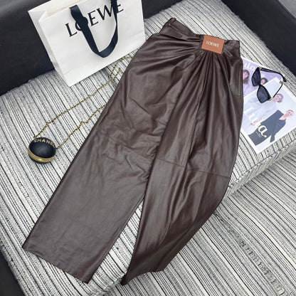 Loewe Wide-Leg Trousers Brown Nappa Leather 348562