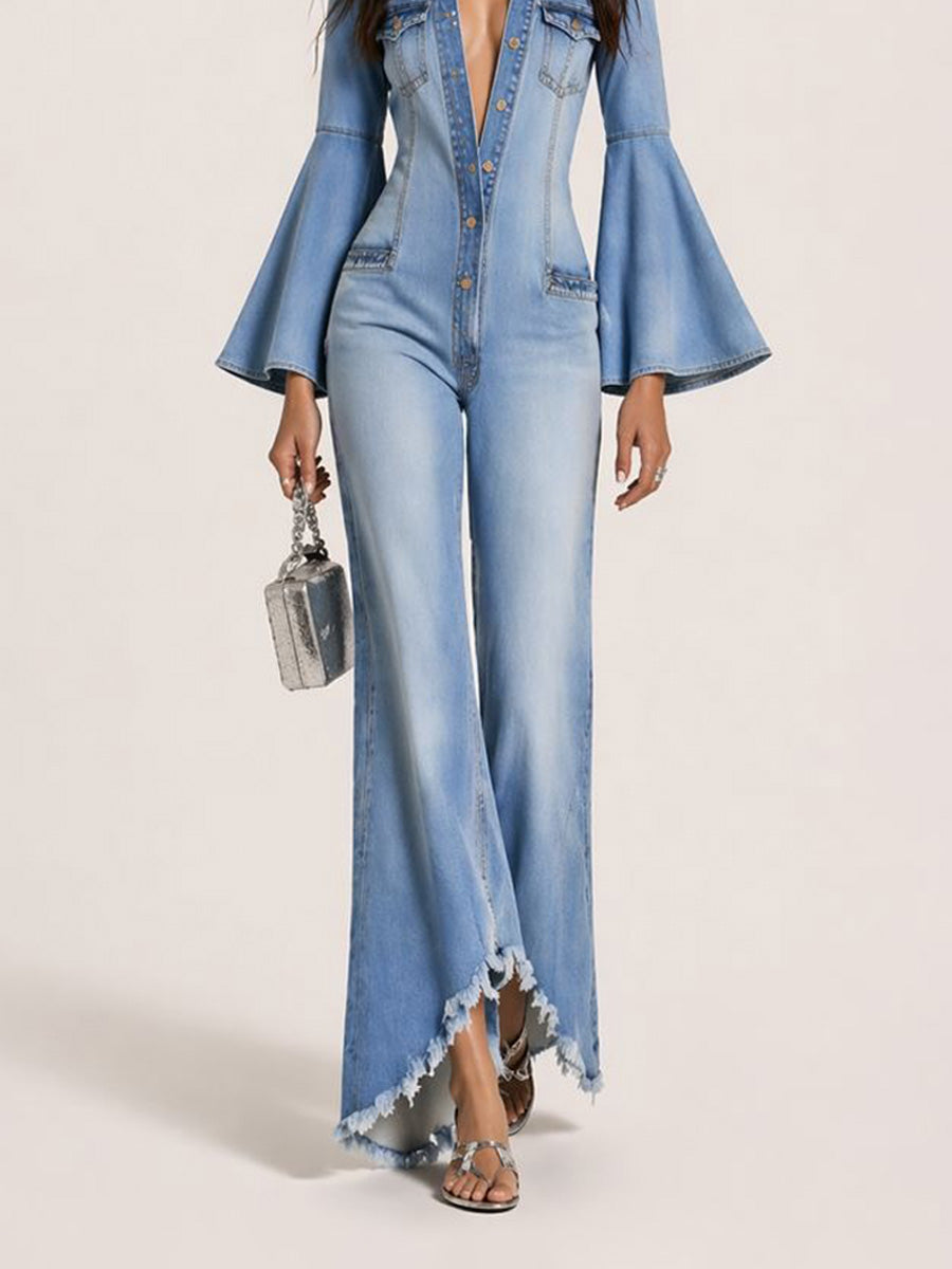 Aspen Casual Single-Breasted Denim Jumpsuit