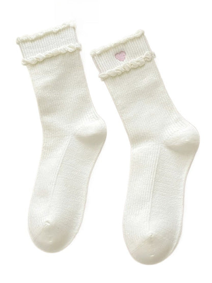 Rufia - Sweet Heart Embroidered Mid-Calf Winter Socks