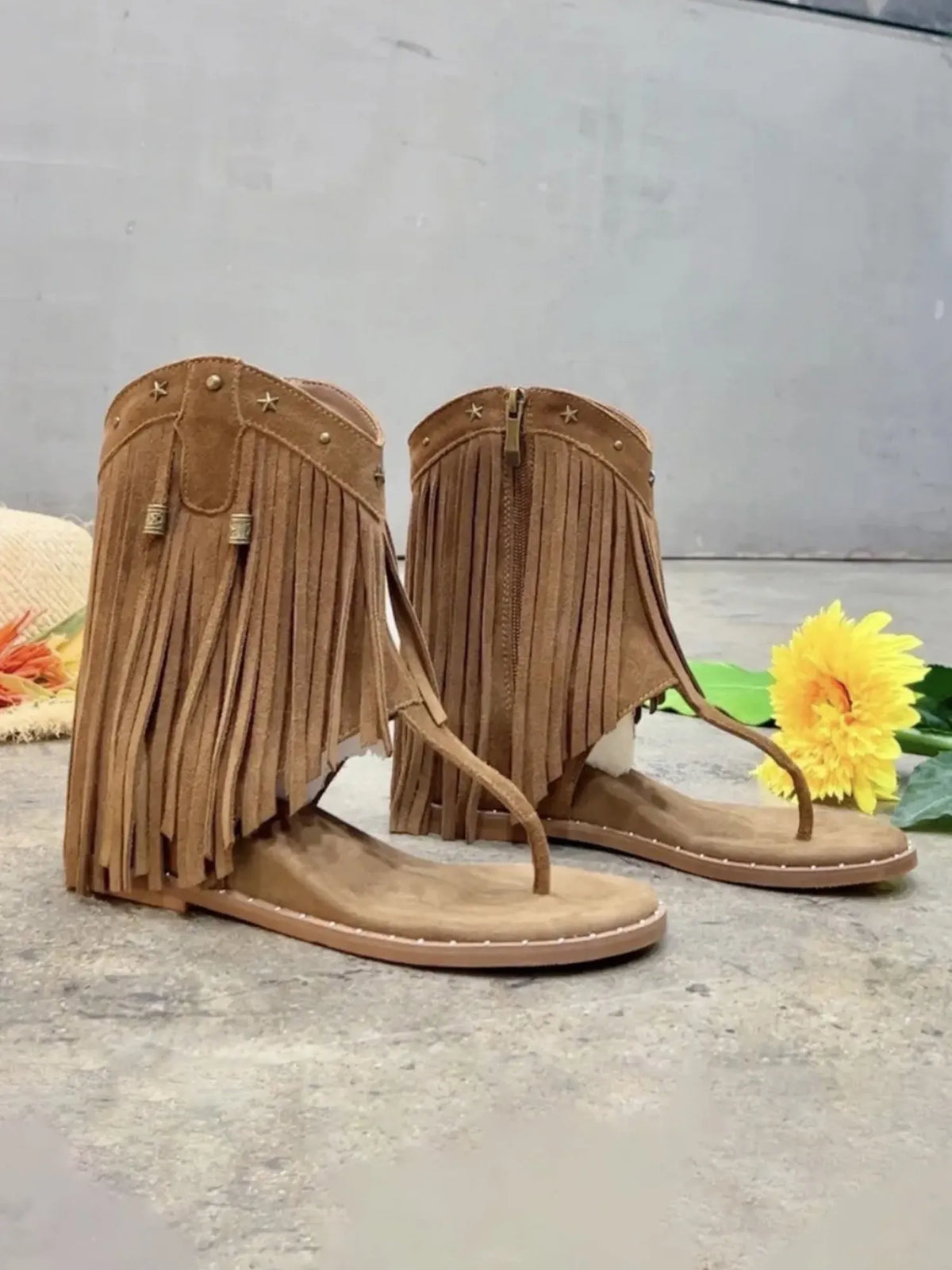 Ximena Studded Tassel Peep-Toe Booties