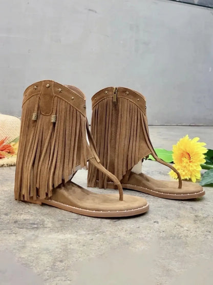 Ximena Studded Tassel Peep-Toe Booties