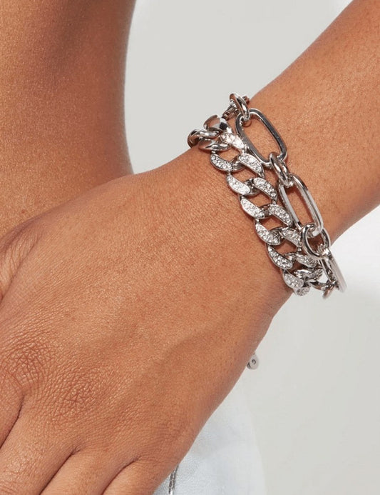 Rhinestone Layered Punk Chain Bracelet