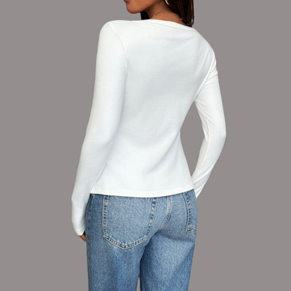 Long Sleeve U-Neck Polyester T-Shirt Jacket Solid Color
