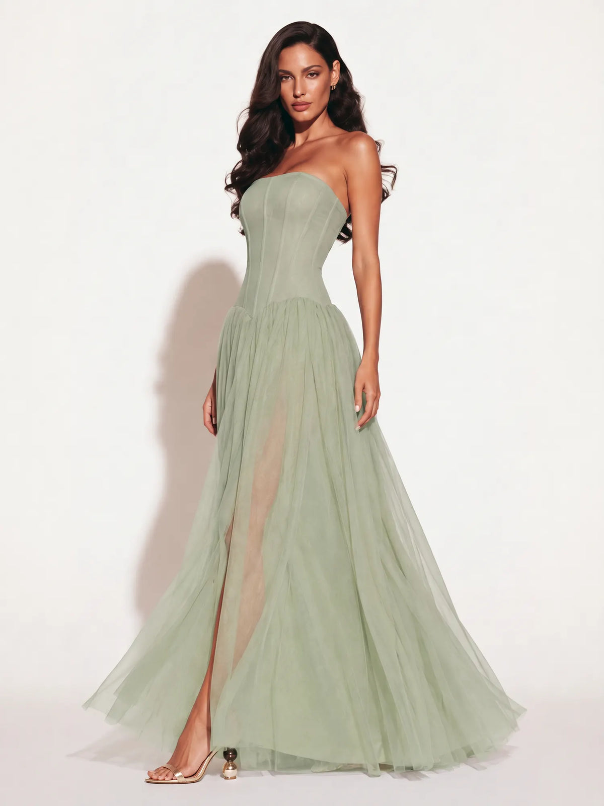 Paisley Strapless Draped Maxi Dress