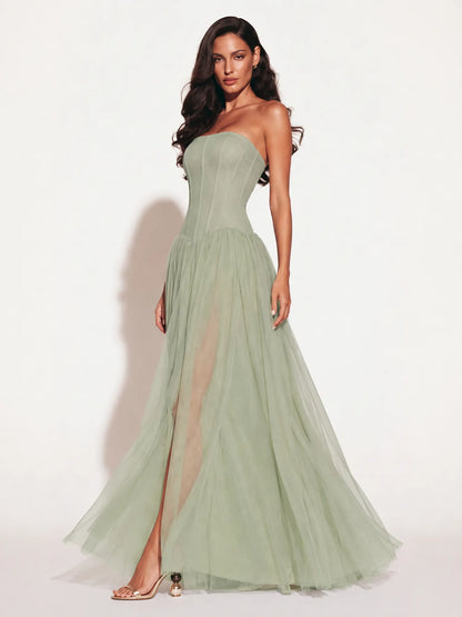 Paisley Strapless Draped Maxi Dress