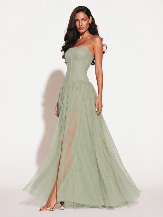 Paisley Strapless Draped Maxi Dress