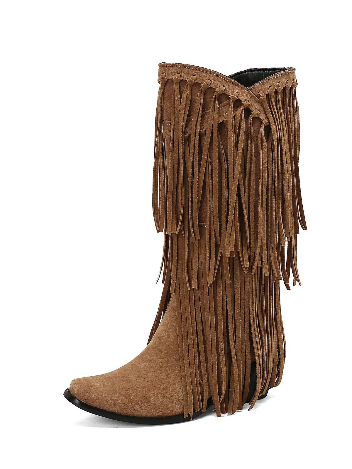 Zaria Ruched Fringed Suede Boots