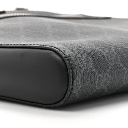 GG Supreme Monogram Appia Calfskin Web Flat Messenger Bag Black Grey