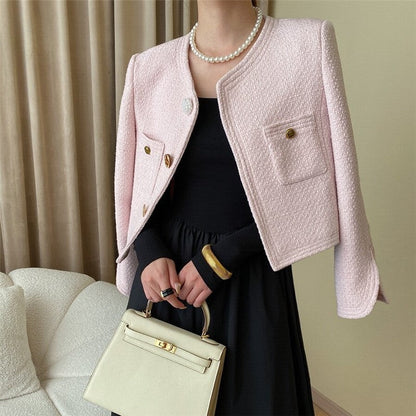 Round Neck Shoulder Padded Small Fragrance Style Jacket