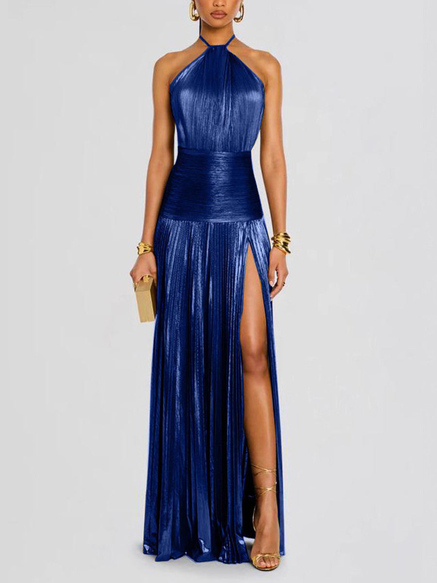 Noelia Metallic Slit Maxi Dress