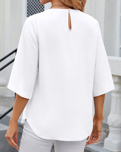 Elegant solid color Half Sleeve Blouse