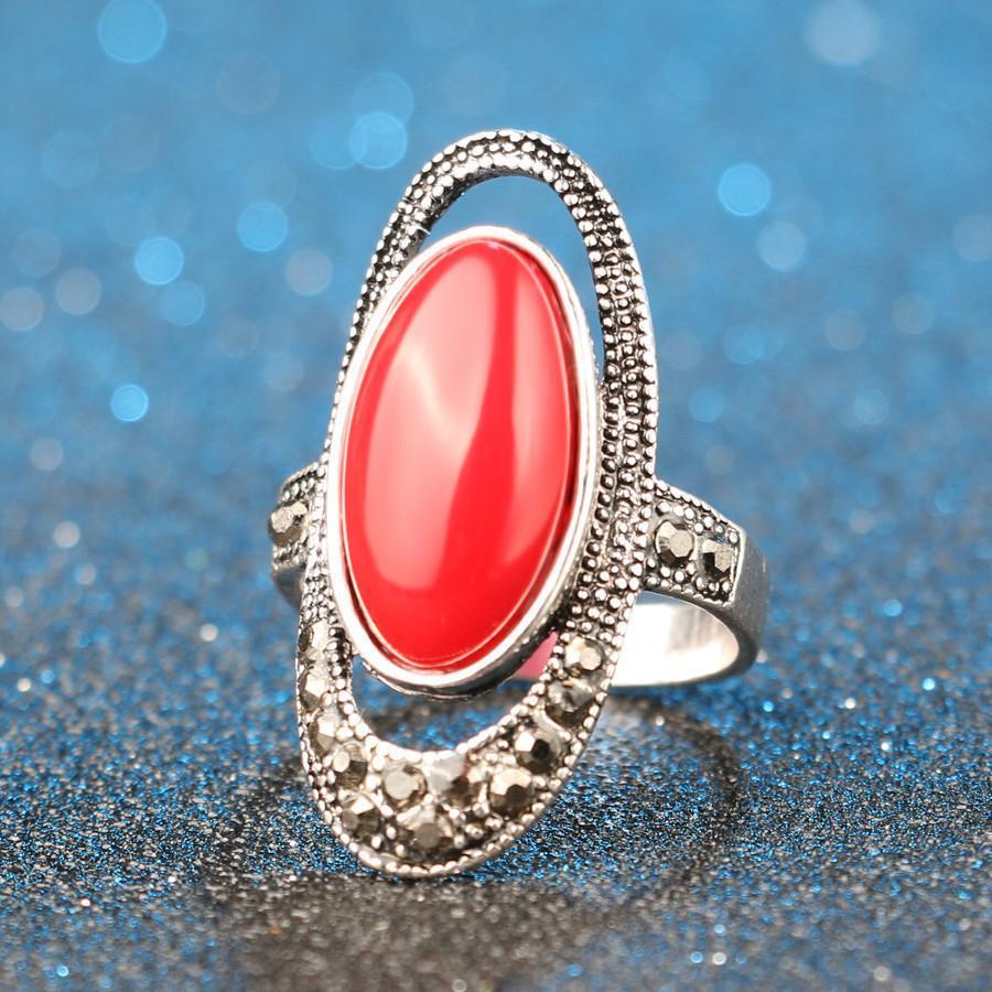 Bohemian Alloy Inlaid Stone Vintage Ring