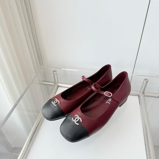Chanel 26 MaryJane Shoes Burgundy Black Lambskin 597383