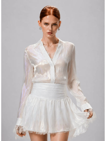 Arabella Lace-Panel Shirt and Mini Skirt Set