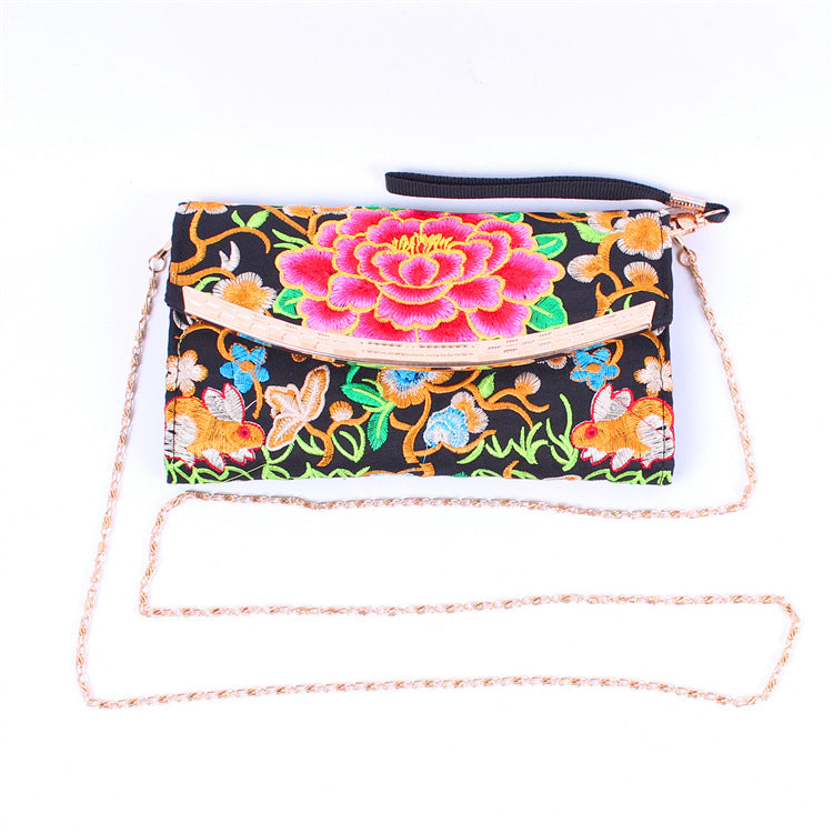 Ethnic Embroidery Bag Ladies Embroidery Coin Purse Hand Shoulder Dual-Purpose Leisure Bag