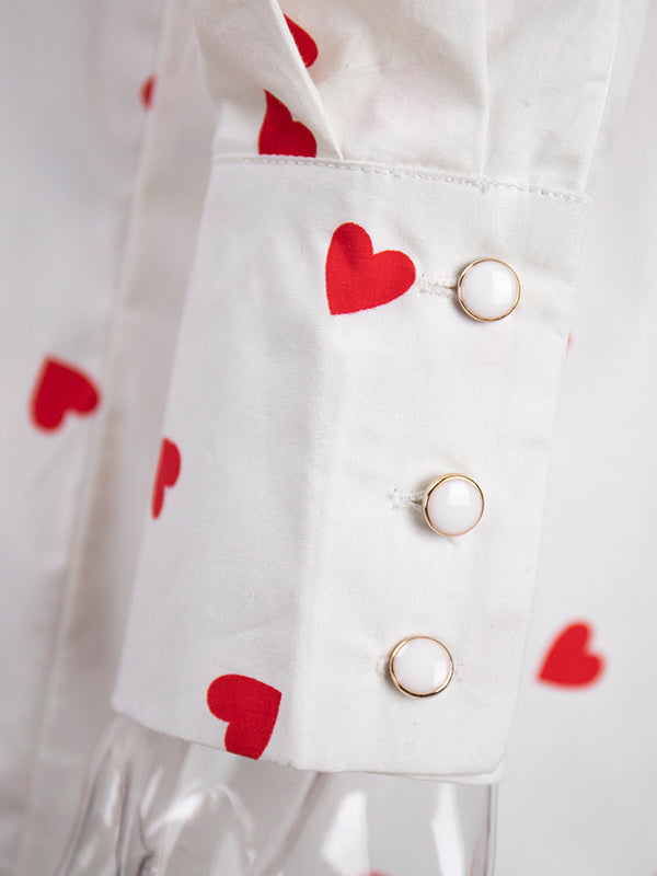 Loose Contrast Color Doll Collar Heart Print Blouses&Shirts Tops