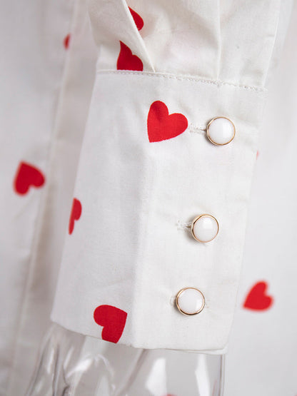 Loose Contrast Color Doll Collar Heart Print Blouses&Shirts Tops
