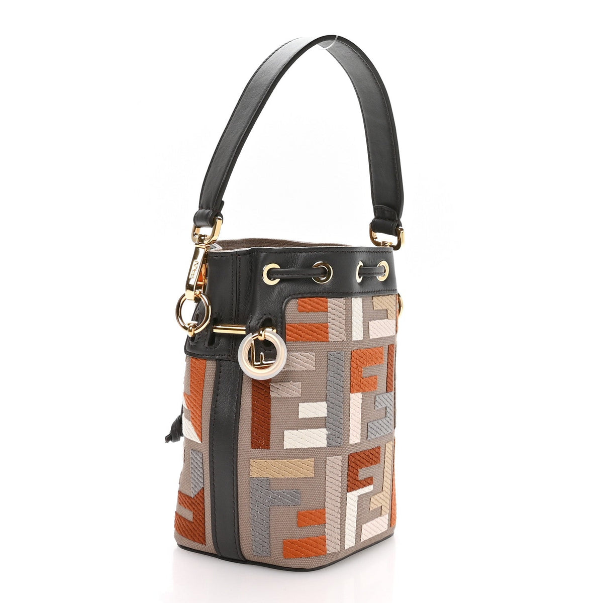 Kuban Canvas Vitello King F is Fendi FF Embroidered Mini Mon Tresor Bucket Bag Tartufo Ebano Multicolor