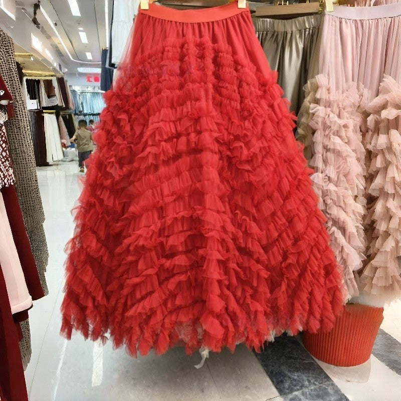 Sheer Slimming Layered Midi Skirt Polyester Loose Paneled