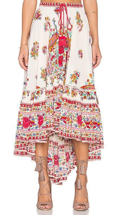 Bohemian Tribal Floral Skirt Knee Lengt Summer Beach Long Casual Skirt