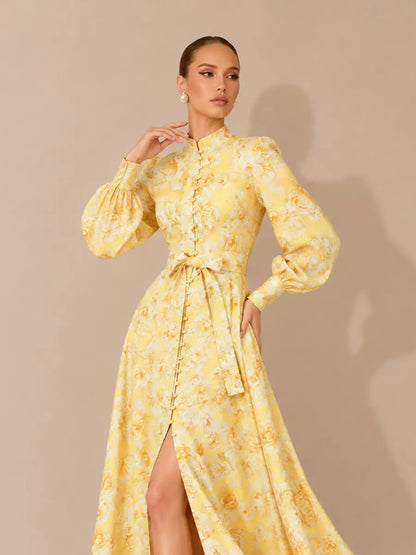 Karolina Lace-Up Lantern Sleeve Maxi dress