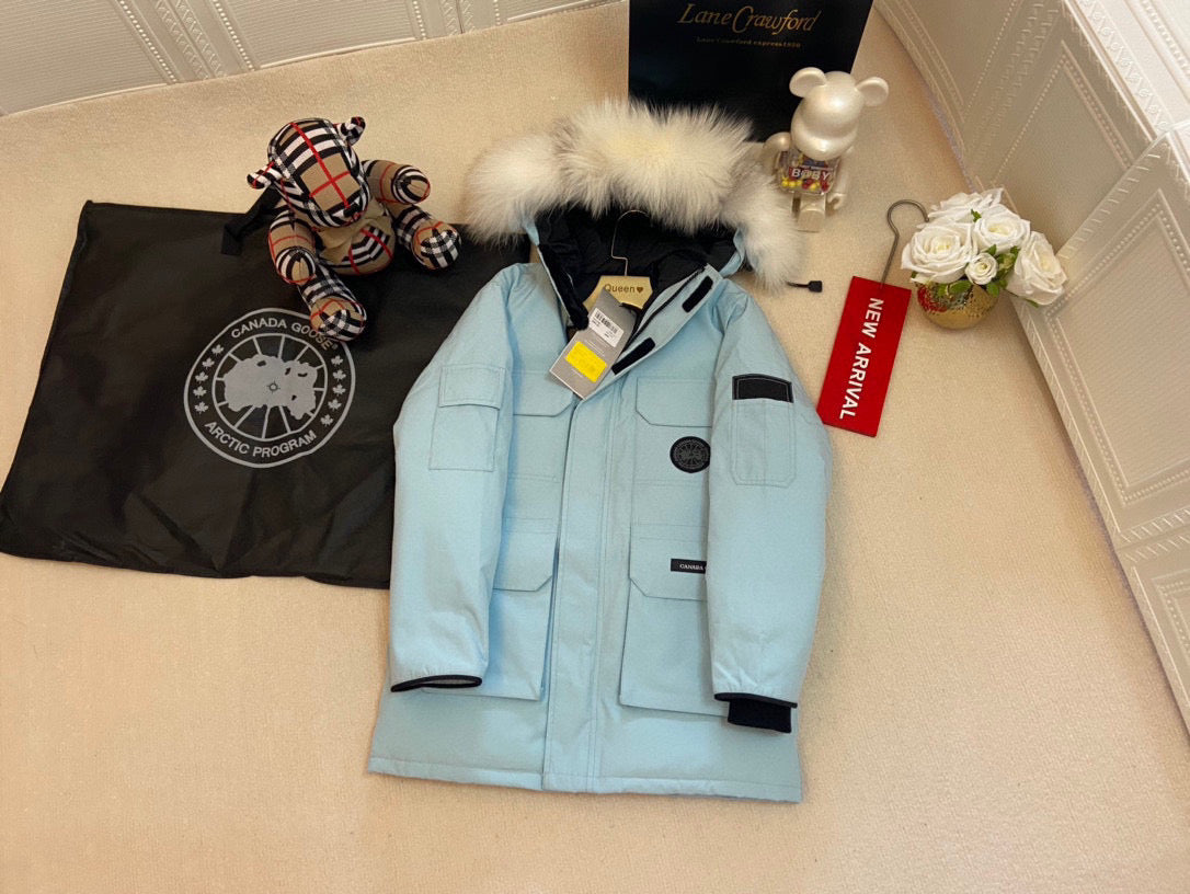 Canada Goose Children Jacket Wolf Fur Light Blue Polyester Cotton