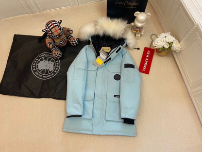Canada Goose Children Jacket Wolf Fur Light Blue Polyester Cotton