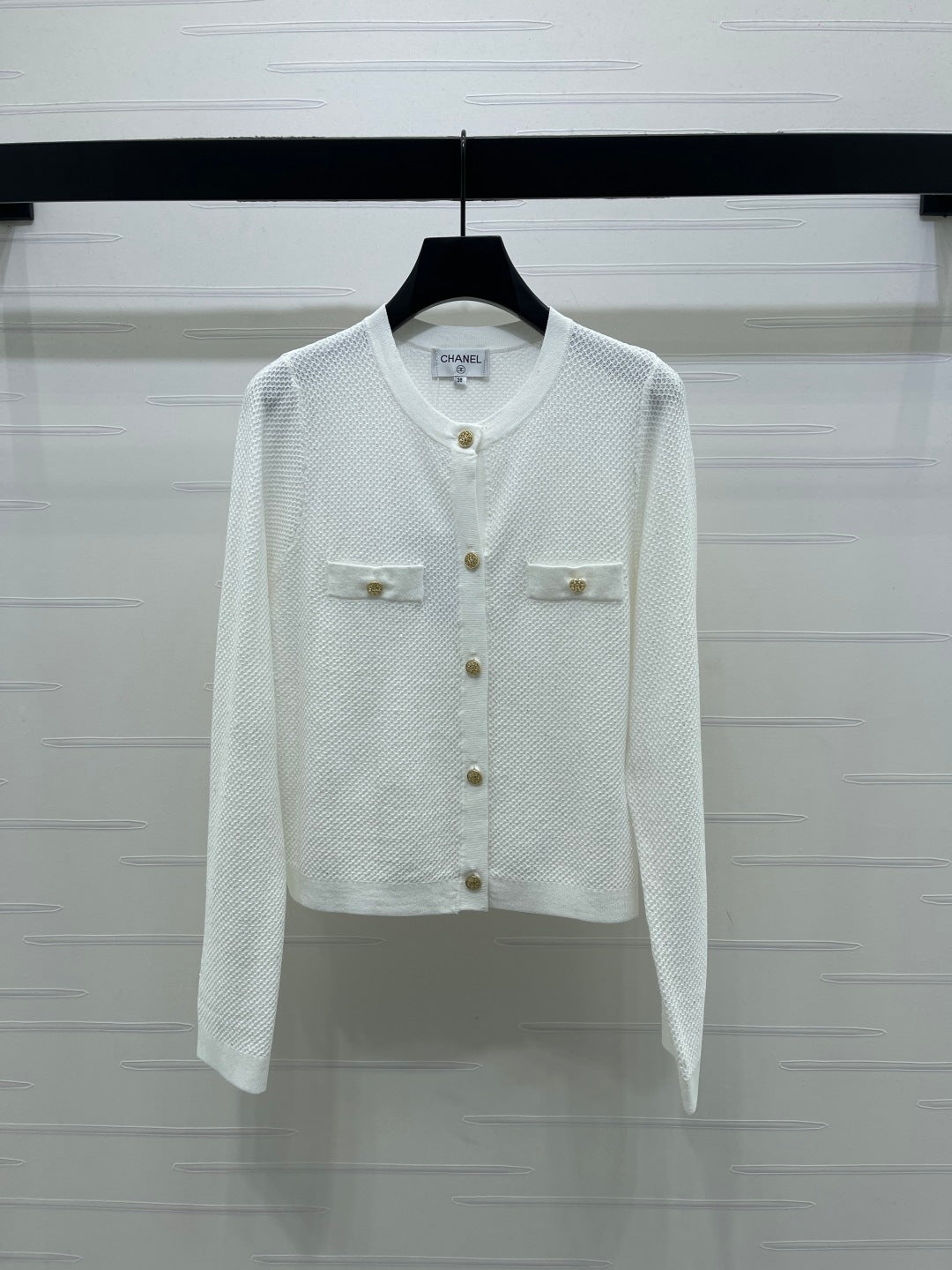 Chanel 2026 Sequined Crew Neck Knit Cardigan Silk Wool