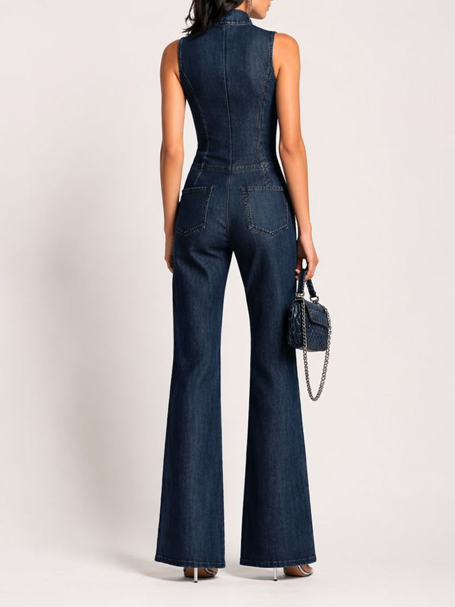 Ariana Sleeveless High-Neck Denim Jumpsuit