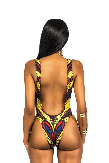 New Ladies Printed Open Back One-Piece Swimsuit