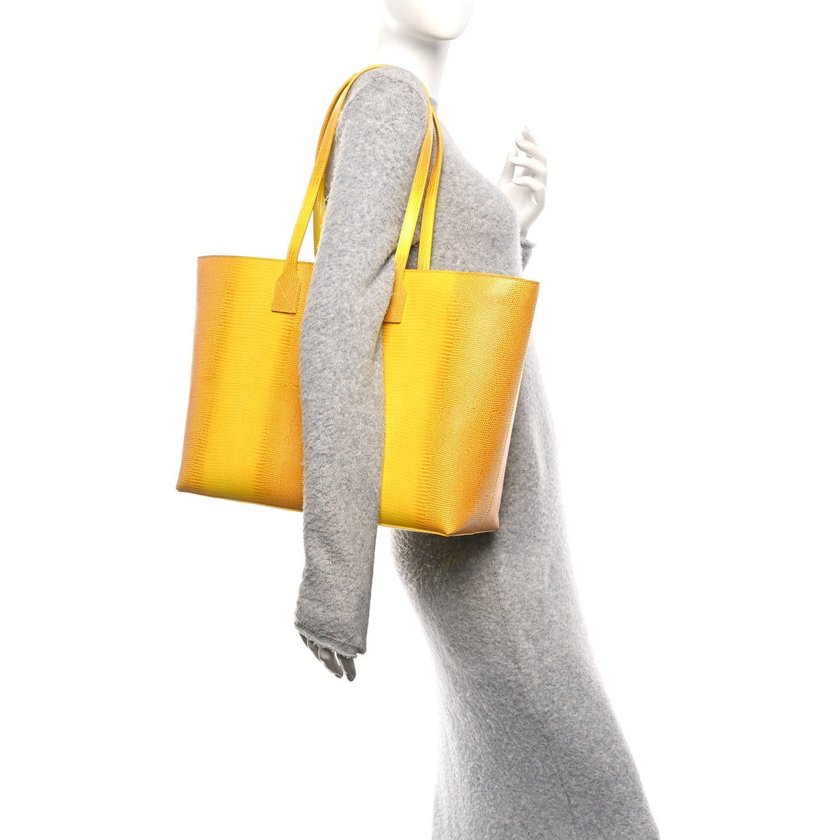 Calfskin Lizard Embossed Medium London Tote Marigold