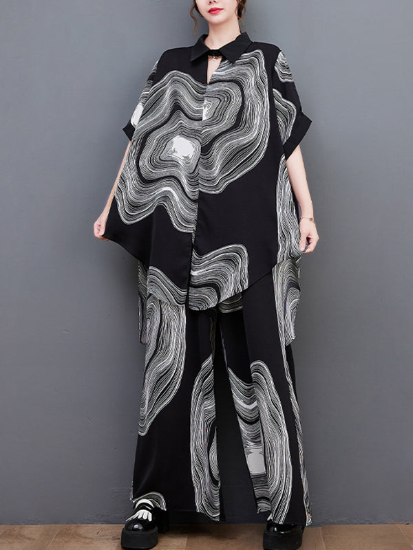 Original Half Sleeves Printed T-Shirt Top&Elasticity Pants Two Pieces Set