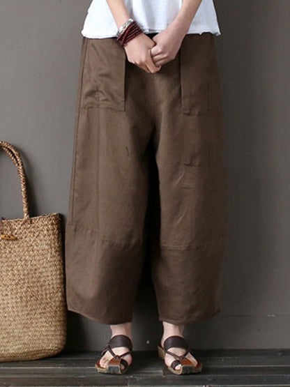 Simple 4 Colors Loose Linen Wide Leg Pants