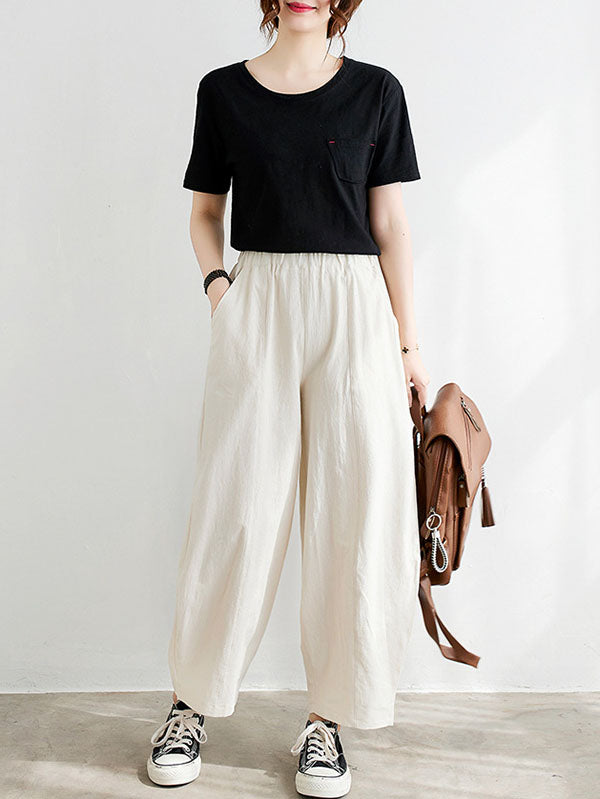 Wide Leg Loose Elasticity Solid Color Casual Pants Bottoms