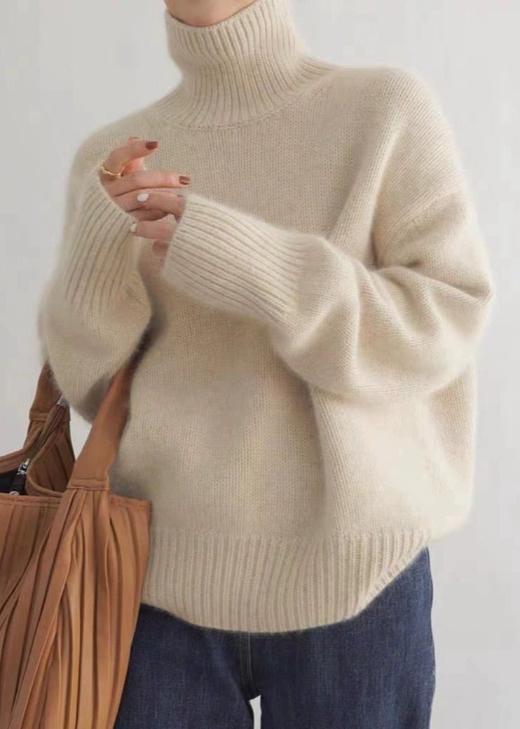 Grey Knit Turtleneck Sweater Soft Plush Fabric