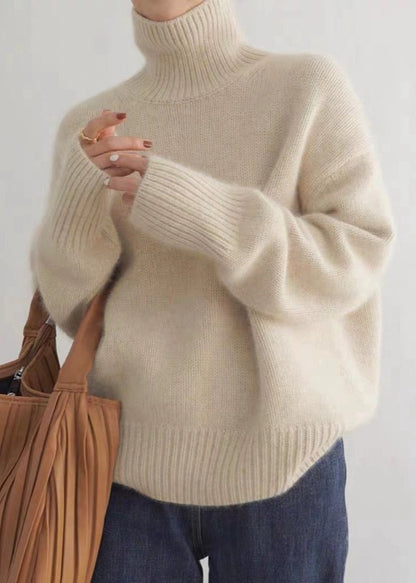 Grey Knit Turtleneck Sweater Soft Plush Fabric
