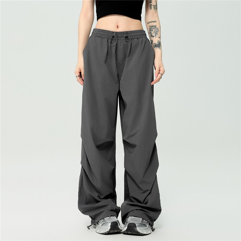 Summer Wide Leg Pants Drawstring Cuffed Unisex