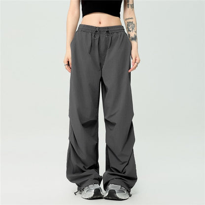 Summer Wide Leg Pants Drawstring Cuffed Unisex