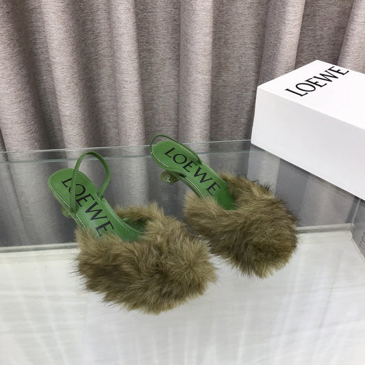Loewe 25SS Fur-lined Mule 60 Green in Fox Fur 597438