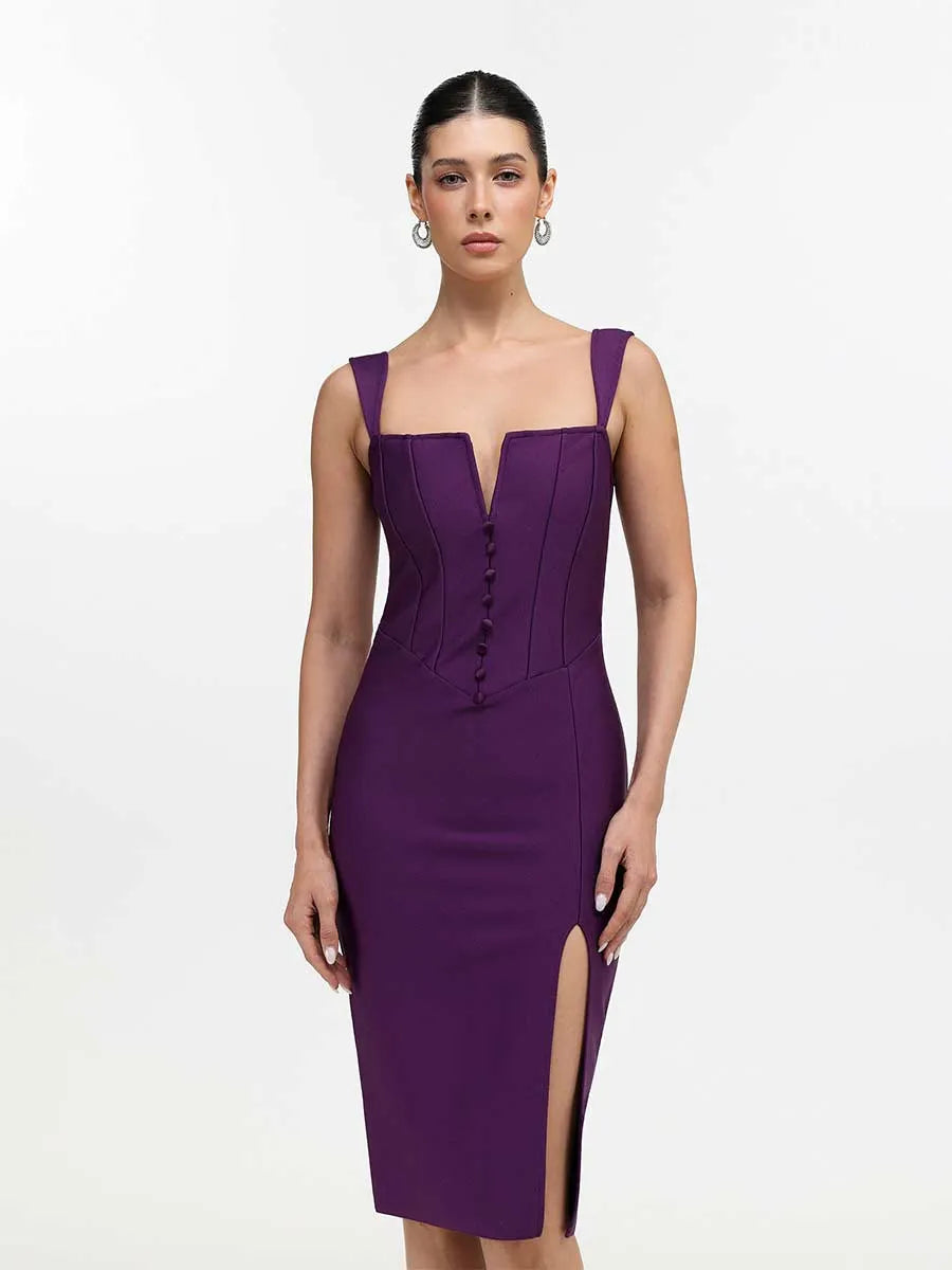 Milena Button Front Bandage Midi Dress
