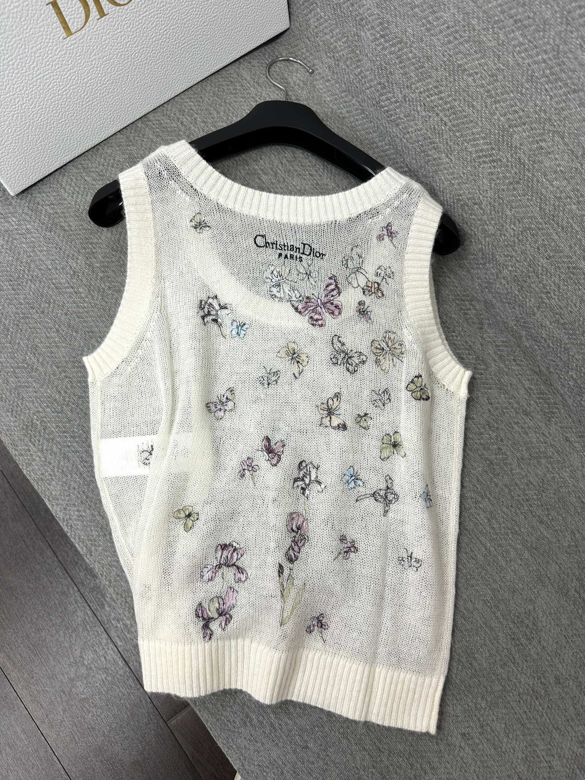 CD Butterfly Embroidered Vest White Alpaca Wool Cashmere 345333