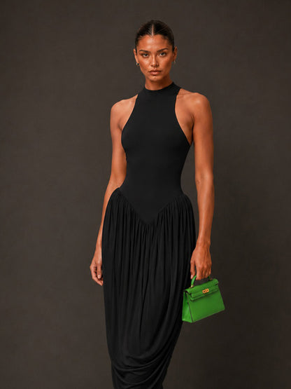 Aurora Fitted-Waist Ruched Sleeveless Maxi Dress