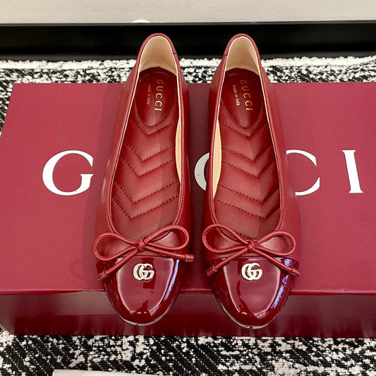 GG 2025 Marmont Ballet Flat Red Patent Leather and Sheepskin 555147
