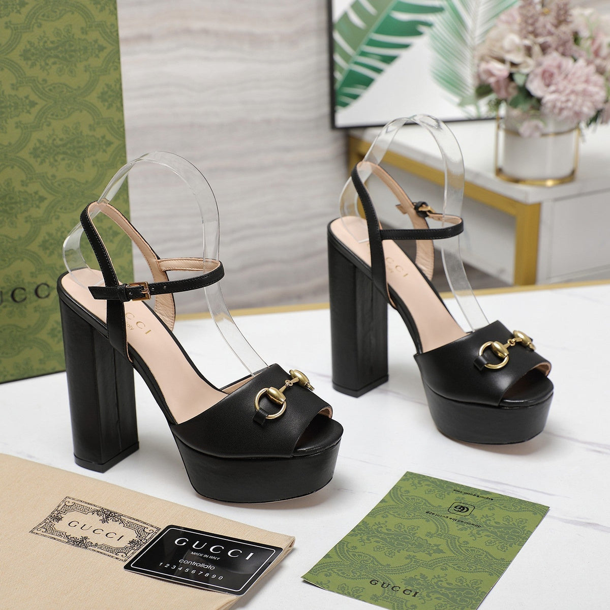 GG Sandales Cuir Noir Black