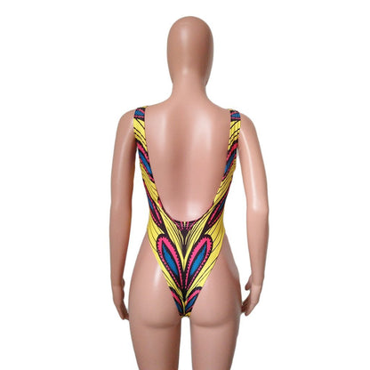 New Ladies Printed Open Back One-Piece Swimsuit