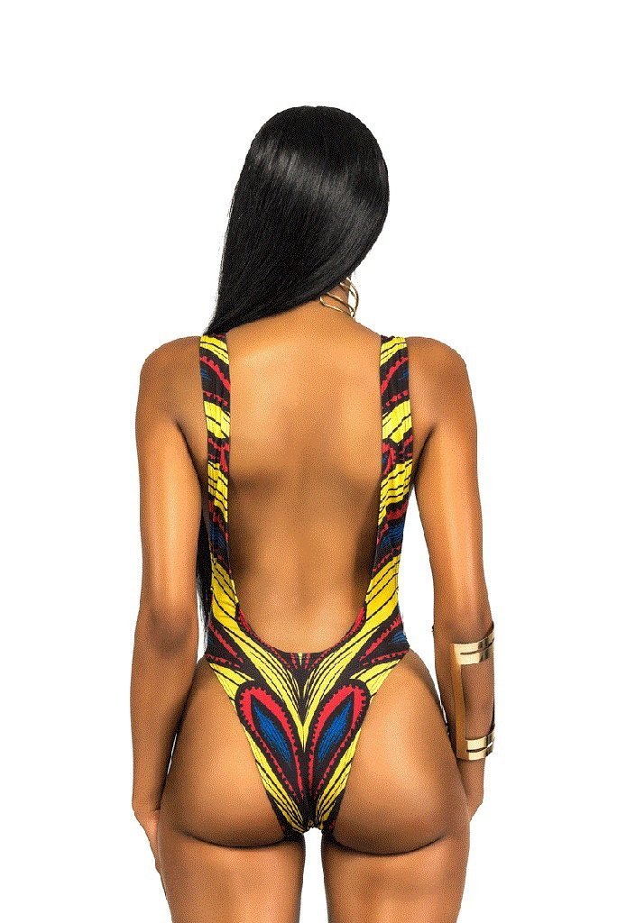 New Ladies Printed Open Back One-Piece Swimsuit