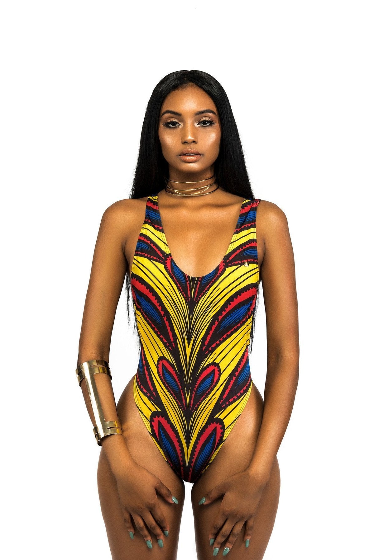 New Ladies Printed Open Back One-Piece Swimsuit