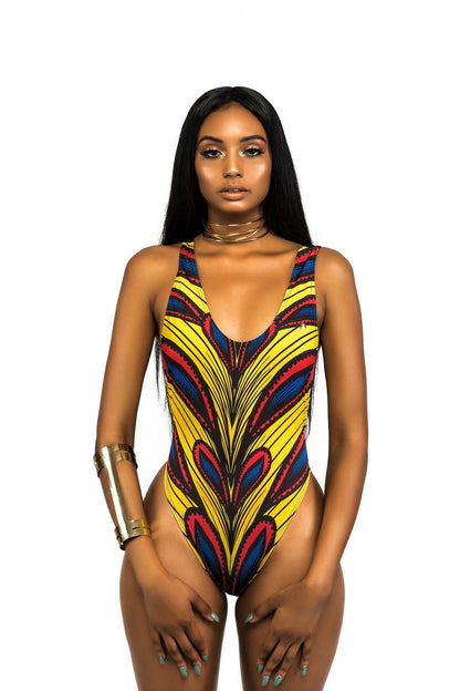 New Ladies Printed Open Back One-Piece Swimsuit